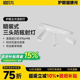 北欧明装连身三头射灯led防眩吸顶多头3客厅智能过道长条免导轨道