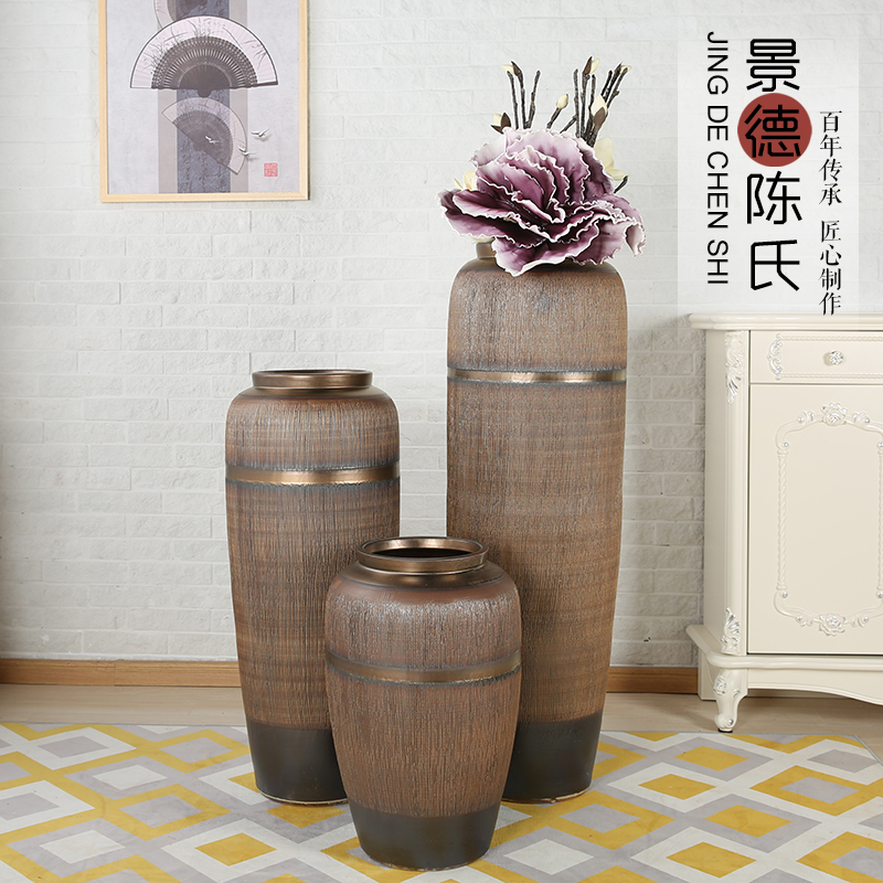 复古干花花瓶景德镇陶瓷陶罐摆件家居客厅插花做旧粗陶盆陶艺摆设