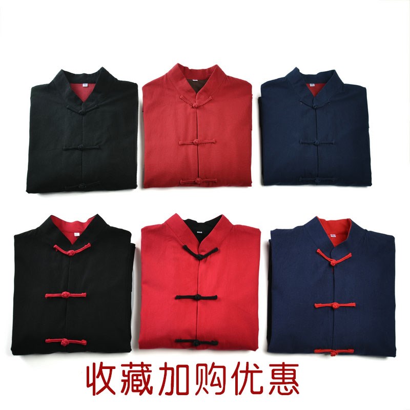 爸爸唐装中国风春秋纯棉粗布青年红色复古盘扣男装外套中式上衣男