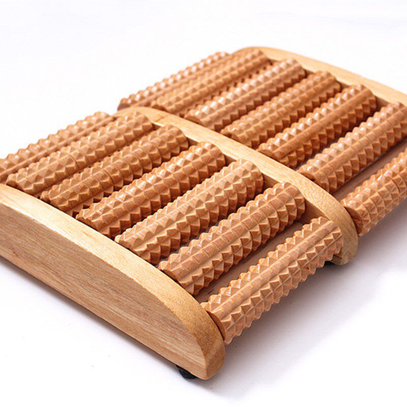 家用脚底按摩器滚轮式实木质足部穴位搓排木制足底按摩器荷木七排