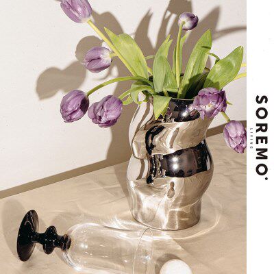 SOREMO 原创专利抽象人体电镀花器陶瓷异形床头花瓶艺术摆件简约
