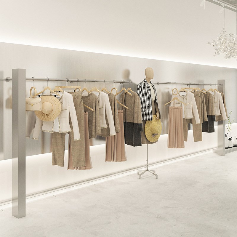 服装店展示架陈列l道具童装女装店货架展示架上墙落地不锈钢挂衣
