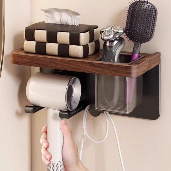 胡桃木吹风机置物架免打孔卫生间电吹风支架浴室厕所风筒收纳挂架,家庭/个人清洁工具,吹风机置物架,淘宝优惠券,粉丝福利购,淘宝优惠卷
