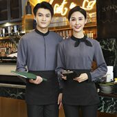 长袖 餐饮茶楼火锅饭店前厅服务员套装 女中式 酒店服秋冬装