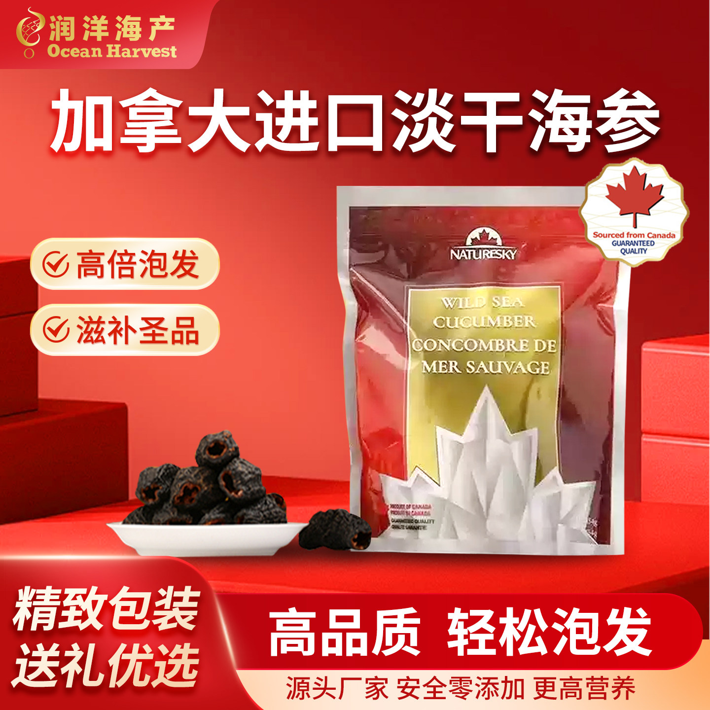NATURESKY 品牌原装进口 精品级XL淡干加拿大 北极海参红色袋装