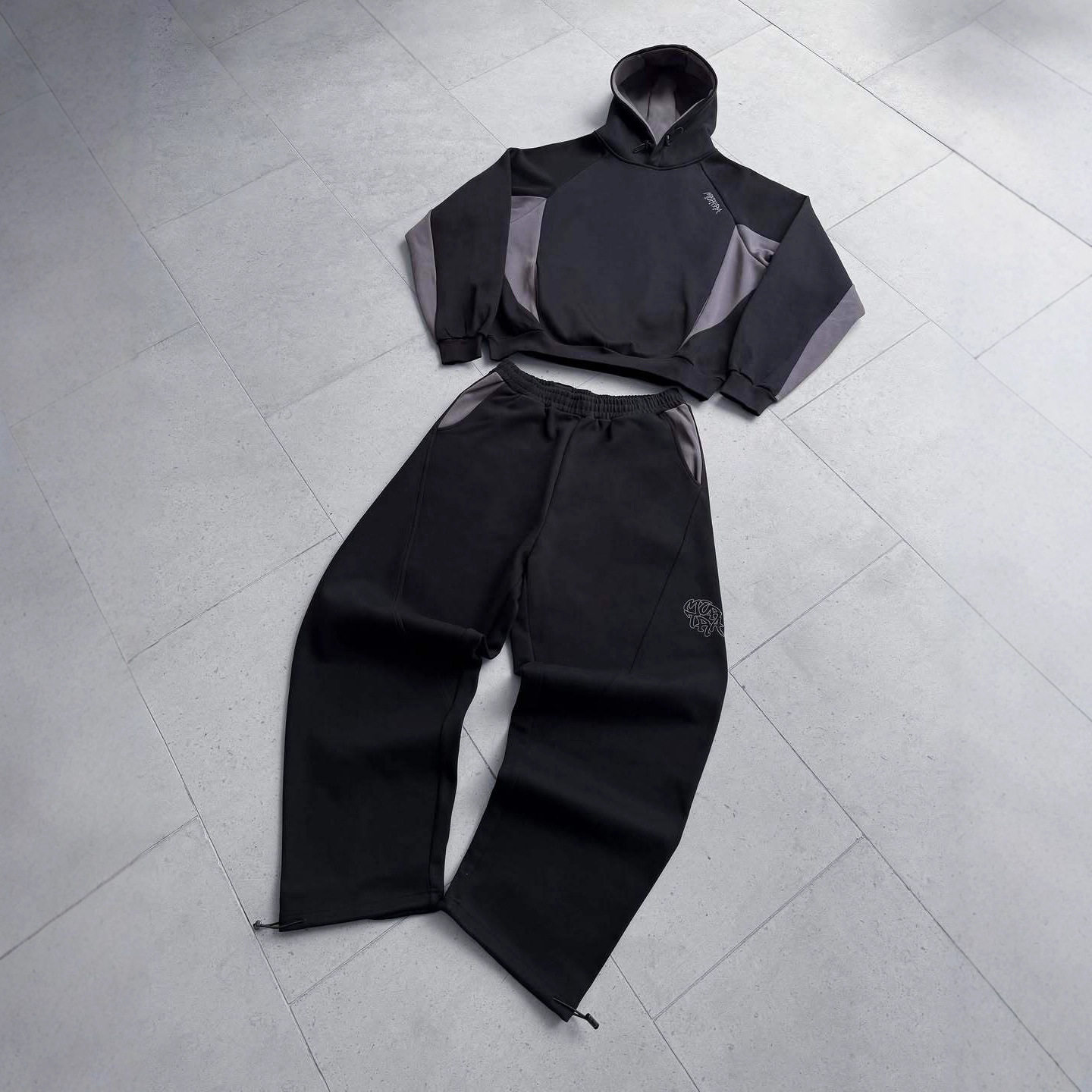 跨境美式Y2K嘻哈风连帽卫衣套装男女潮牌宽松运动套装夏季黑色