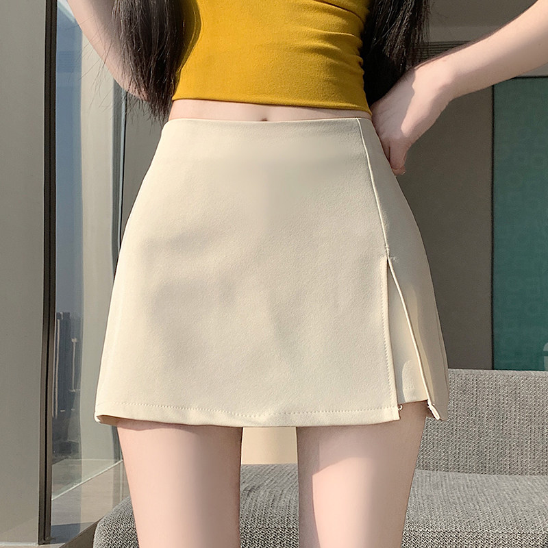 实拍西装半身裙女春夏款小个子高腰防走光开叉辣妹a字包臀短裙裤