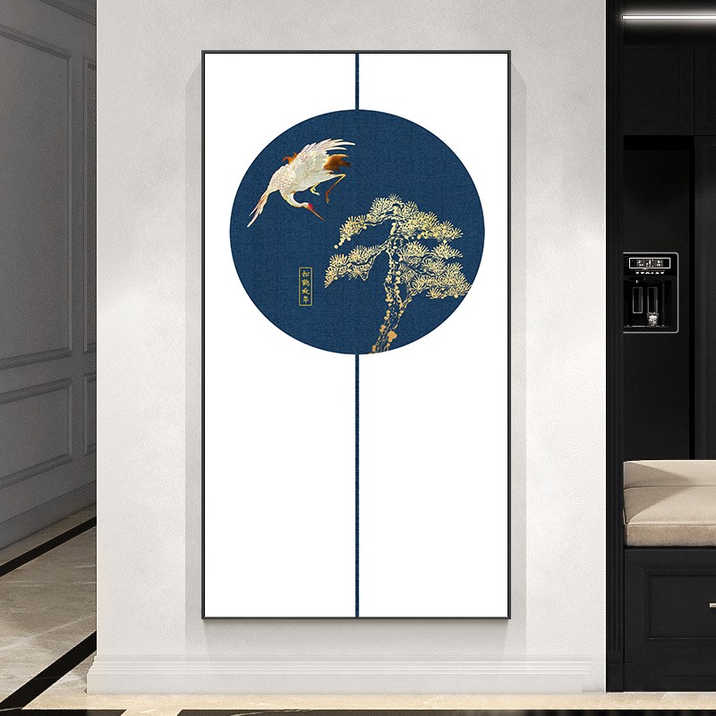 新中式客厅玄关装饰画国风植物花卉书法文字金色圆形挂画走廊过道图片