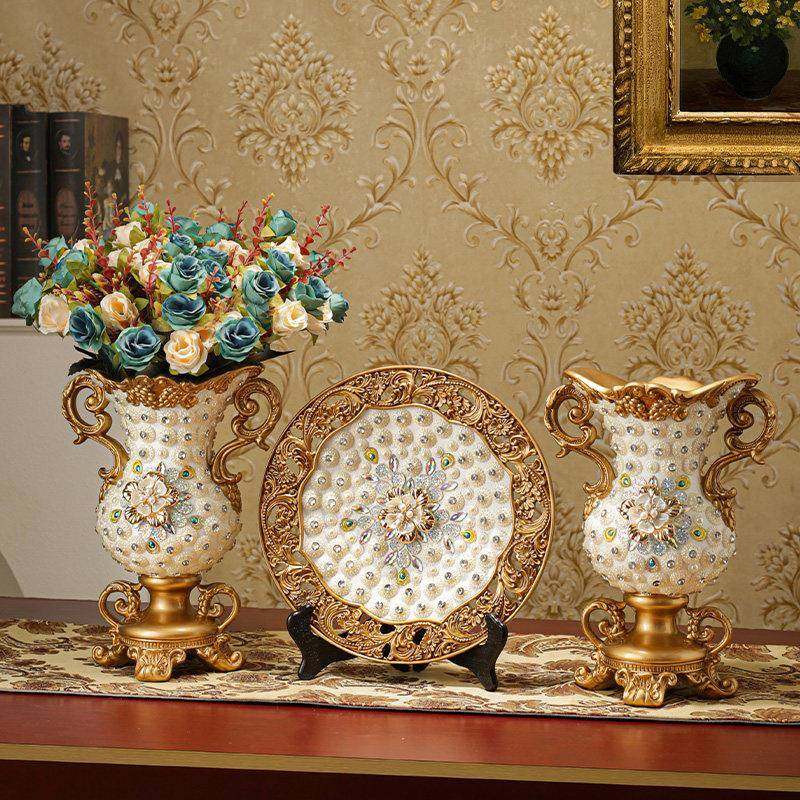 欧式花瓶三件摆客厅插件花干花UIR视复古套创意高档奢华电柜玄关,家居饰品,花瓶,淘宝优惠券,粉丝福利购,淘宝优惠卷