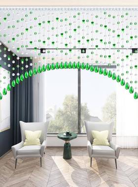 水晶珠·草绿色帘新款卧室门帘过道玄帘关断客厅洗间厕所免打孔白