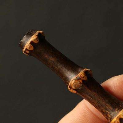 精竹品纯UWE手小工制作然天满钉老紫鞭烟嘴手把件竹雕竹制过滤嘴