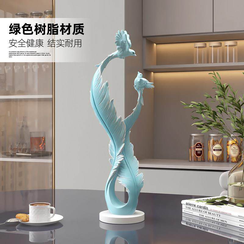 轻羽毛工艺摆件品客厅奢关电an238617视柜办公室玄雕塑桌面装饰品