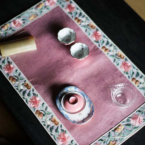 七月长手茶风席 双面刺绣茶道垫布工 茶清朝格JJS格系列复古国茶