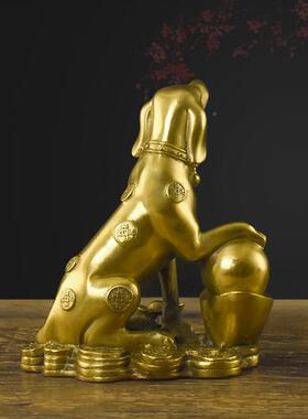 金钱狗纯水黄铜风财摆饰生金钱狗肖招财狗补西北缺角招狗客厅桌面