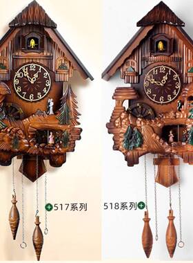 欧式布谷时鸟挂钟客厅音创意钟布谷时间音静乐时钟JPQ实鸟木儿童