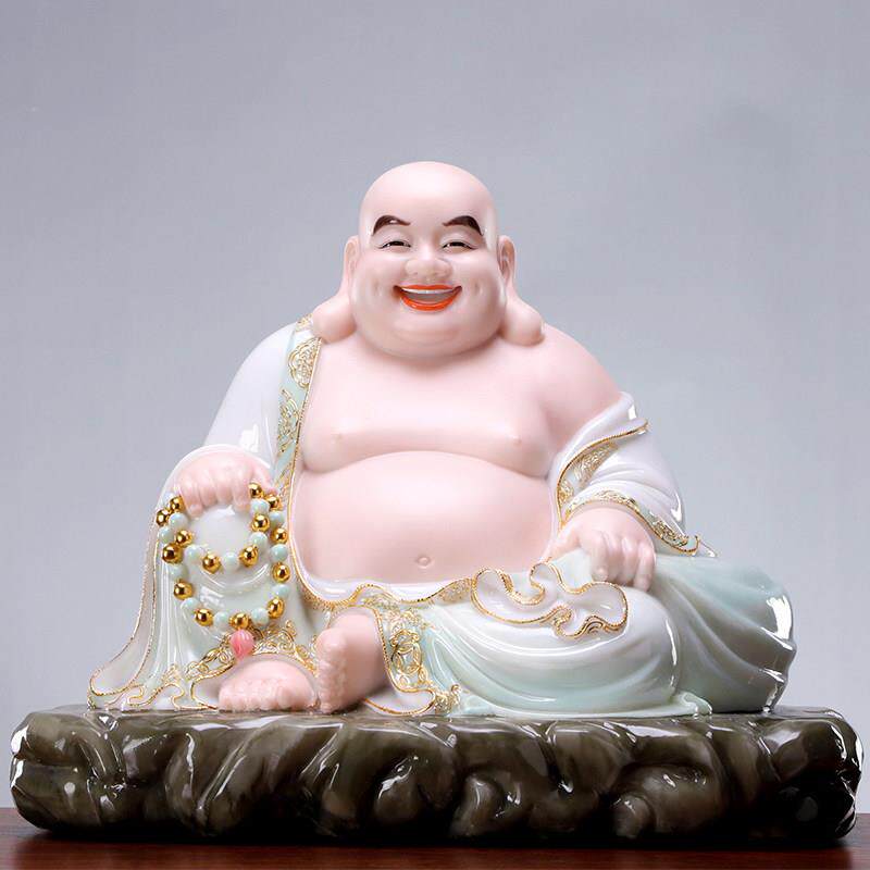 汉白弥勒佛招财摆件 新式风格玉客厅笑供中FX.306.0奉佛像 半手工