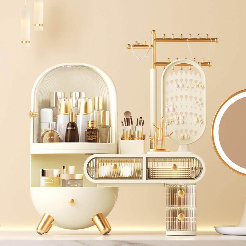 化妆台妆品收纳盒桌面带首饰一体防尘高级感化家宿用镜子舍护肤品,收纳整理,桌面收纳盒,淘宝优惠券,粉丝福利购,淘宝优惠卷