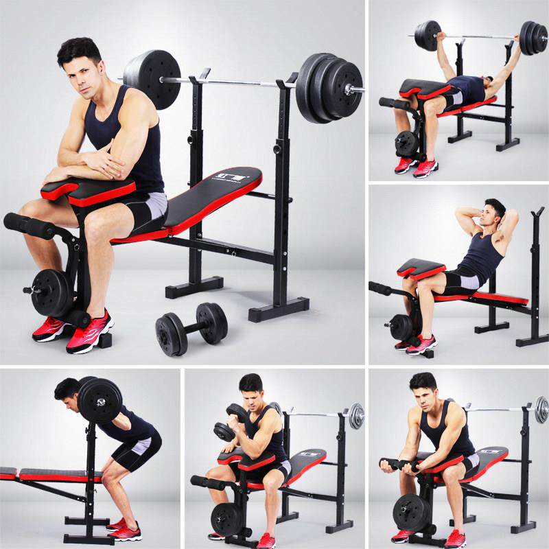 功能举重床卧推器家用18折叠多杠铃架套装哑铃深凳蹲健身椅举重器