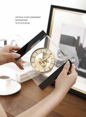 迷屿家居轻奢水晶钟手玄工台钟 钟坐钟用客厅桌时面时钟书桌关摆F