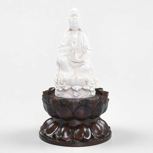 木圆形观音件菩萨莲花佛像供奉木台家用摆底座实质花瓶花2021003