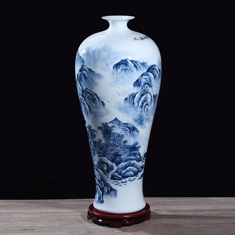 德景镇青瓷大手绘山DSZP0008水画大师型落地花瓶客厅卧室装饰摆花