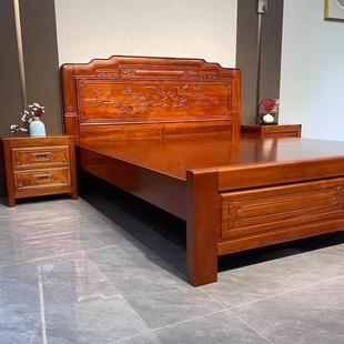 金梨木全木床加厚加粗实新中式z4167\/z榫卯结床构古典雕花婚花床