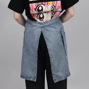 女式围裙夏季薄款半身厨房餐饮专用半截围腰工作服定制纯棉牛仔布