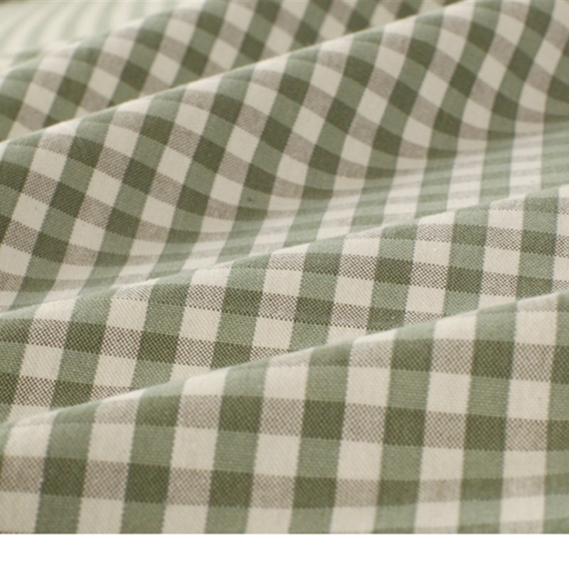 精梳棉小格子老粗布四件套文艺小清新绿色纯棉日式32支纱床单被套