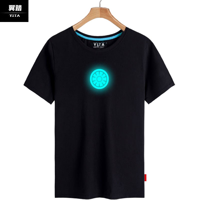 发光反夜光钢铁侠反应堆T恤短袖男女复联3电影周边荧光衣服半截袖