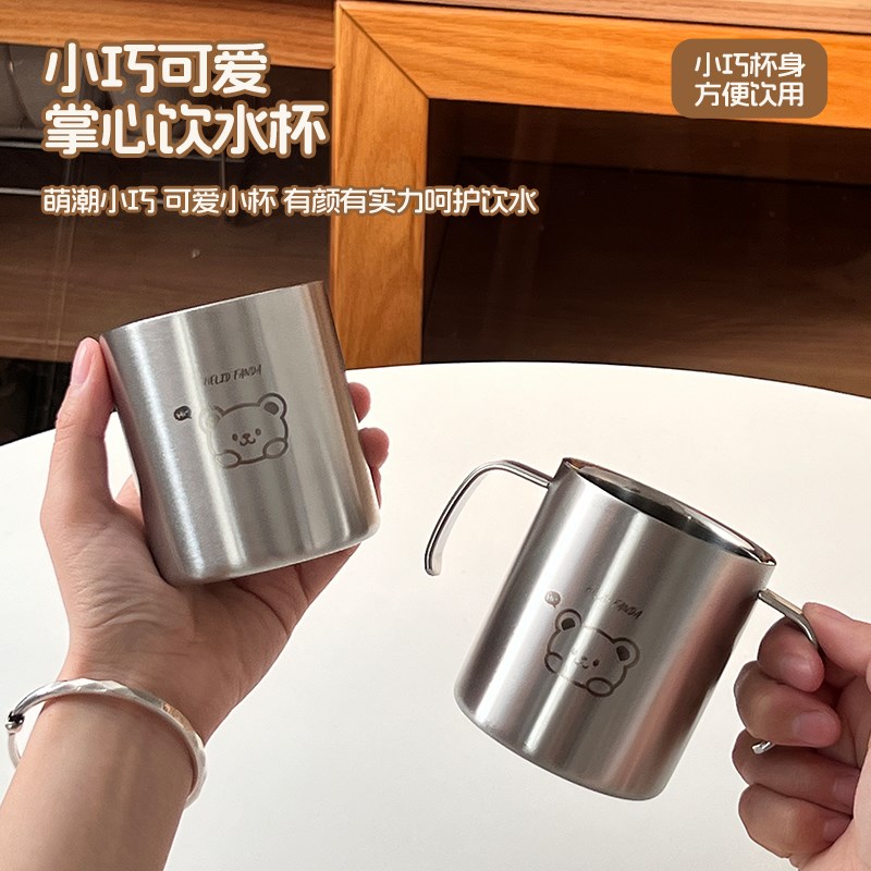 304儿童水杯家用不锈钢带吸管奶瓶喝奶饮水杯子宝宝牛奶杯学饮杯