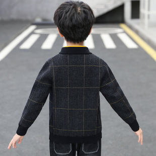 童装男童毛衣外套纯棉格子开衫2021秋装新款儿童洋气针织中大童