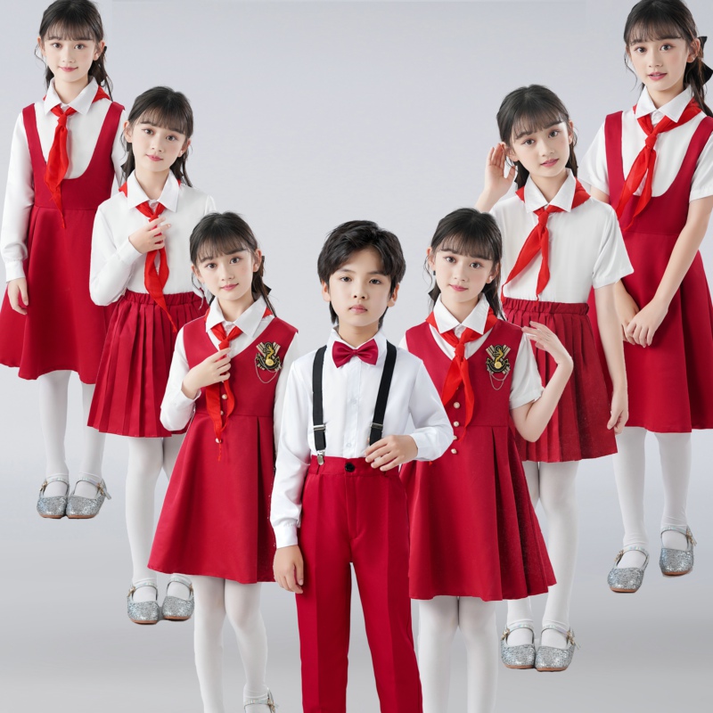 儿童合唱演出服幼儿园背带裤大合唱团中小学生诗歌朗诵表演服装