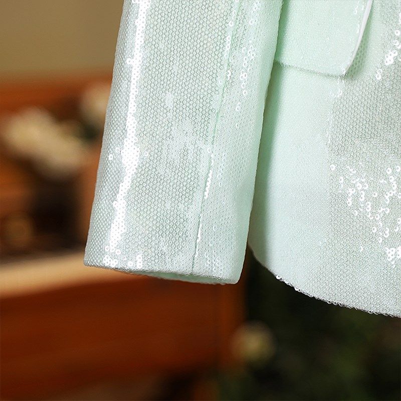 儿童绿色亮片西装套装男童晚会舞台走秀主持人礼服花童钢琴演出服