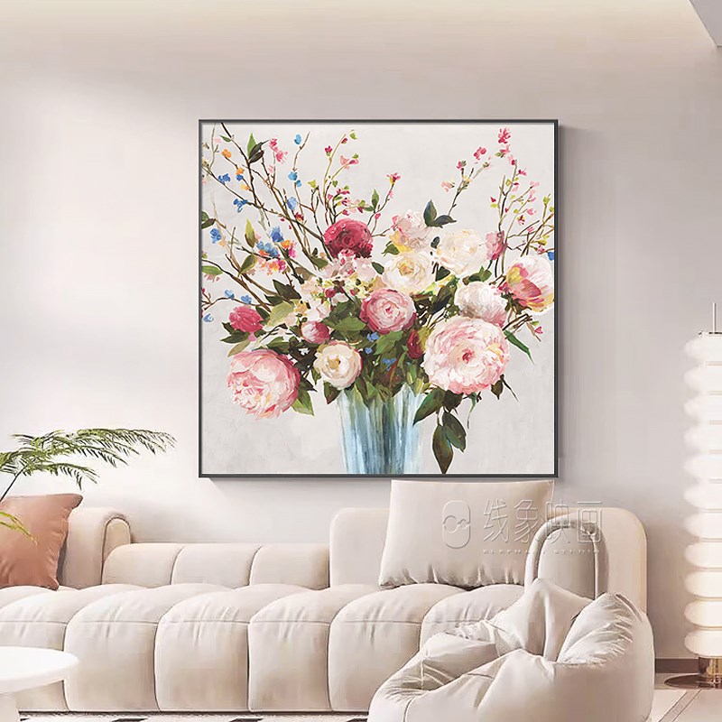 花卉餐厅装饰画高级感大芬油画村客厅挂画喷绘油画玄关挂画正方形图片
