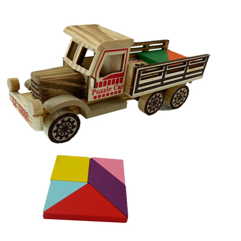 仿真七巧板卡车模型旅游u纪念品木制家居工艺品摆件儿童玩具