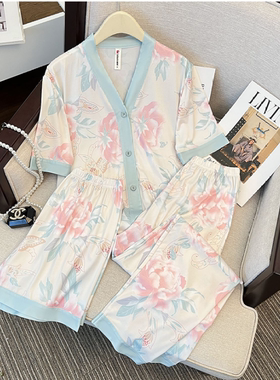 【牡丹花睡衣三件套】沙律休闲时尚舒适气质家居服套装82163