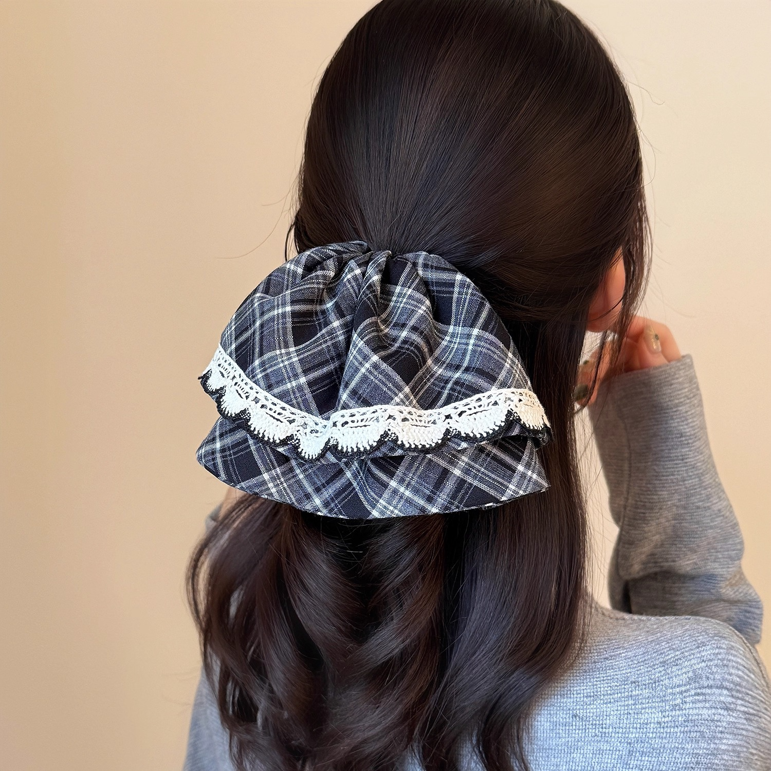 裙摆抓夹女2025新款高端针织花边格纹发夹日系小清新后脑勺马尾夹,饰品/流行首饰/时尚饰品新,发饰,淘宝优惠券,粉丝福利购,淘宝优惠卷