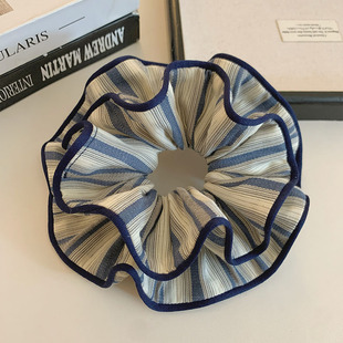 韩系藏青条纹包边双层大肠发圈女气质扎头发丸子头发绳低马尾头绳