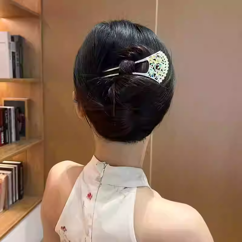 扇形螺钿u型发簪新中式后脑勺