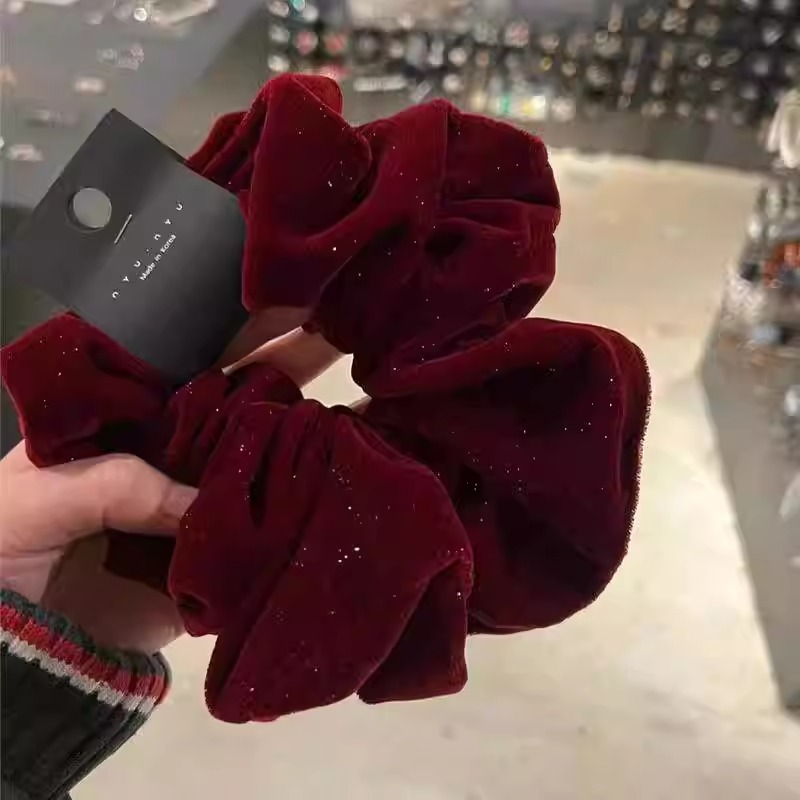 东大门秋冬闪粉红色丝绒大肠发圈