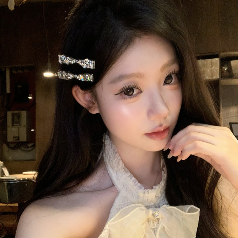 水钻锆石蝴蝶结发夹女精致侧边夹