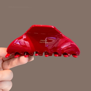 大红色抓夹女2026新款高端后脑勺鲨鱼夹大号盘发夹子发卡头饰