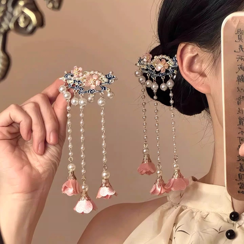 新中式国风花朵流苏汉服发夹