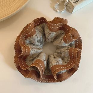 韩系咖色花边针织毛线大肠发圈女慵懒风扎头发超大发饰头绳秋冬