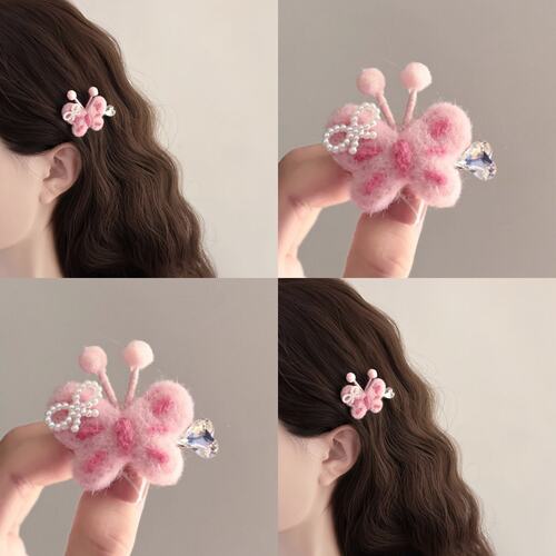 甜美羊毡蝴蝶水钻爱心刘海夹