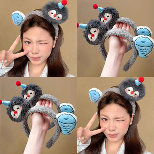 创意企鹅小鱼发箍可爱萌趣毛绒卡通头饰少女拍照洗脸发卡搞怪头箍
