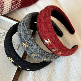 「马上有钱花」秋冬红色毛绒宽边发箍女款高级质感高颅顶头箍发卡