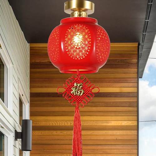 金全铜景德镇陶AS005瓷台过道关门厅色别墅走廊橱窗红灯笼莲玄阳