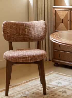 棉麻实L木ily餐椅子Lily餐椅法式中古经实典软包背木家用餐厅轻奢