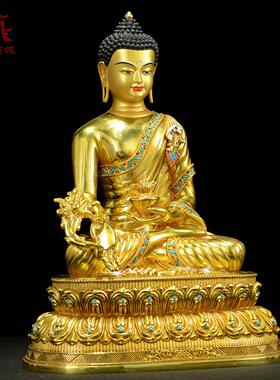 藏村全鎏金EWT《药师佛》铜佛像精工光雕《铜琉璃如来》家摆居装